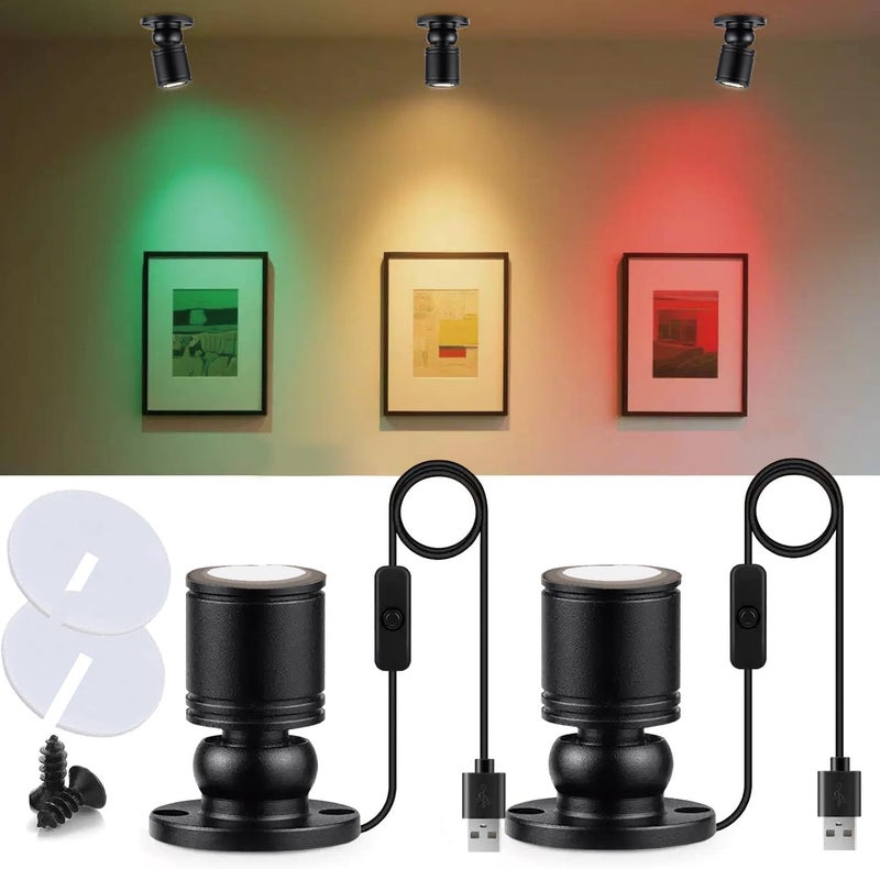 INKECI USB Powered Mini Spotlights for Displays 2-Pack – 5V Small LED Spot Lights Indoor, 7 Color Options, Compact USB Spotlight for Display Cases, Shelves, Cabinets, and Artwork (2PACK White Light) - Image 1